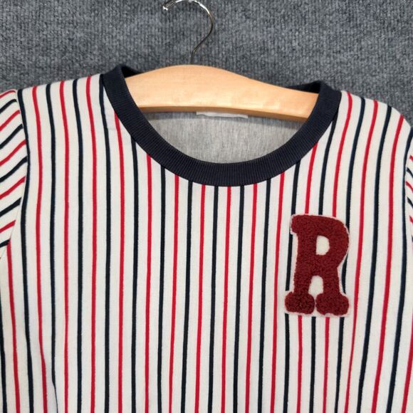 Orenda Women's Pullover Crop Sweater White Red Striped Small Crew Neck - Picture 3 of 13